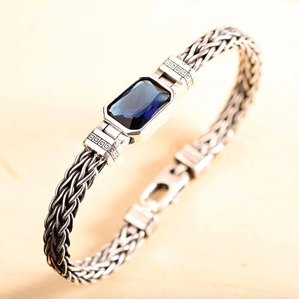 Bracelet torsadé tissé en strass carré bleu-GNK